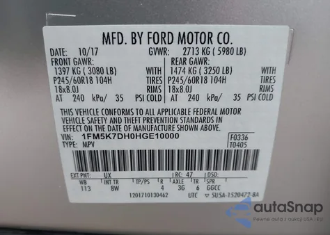 2017 Ford Explorer Xlt from USA, damaged, VIN 1FM5K7DH0HGE10000
